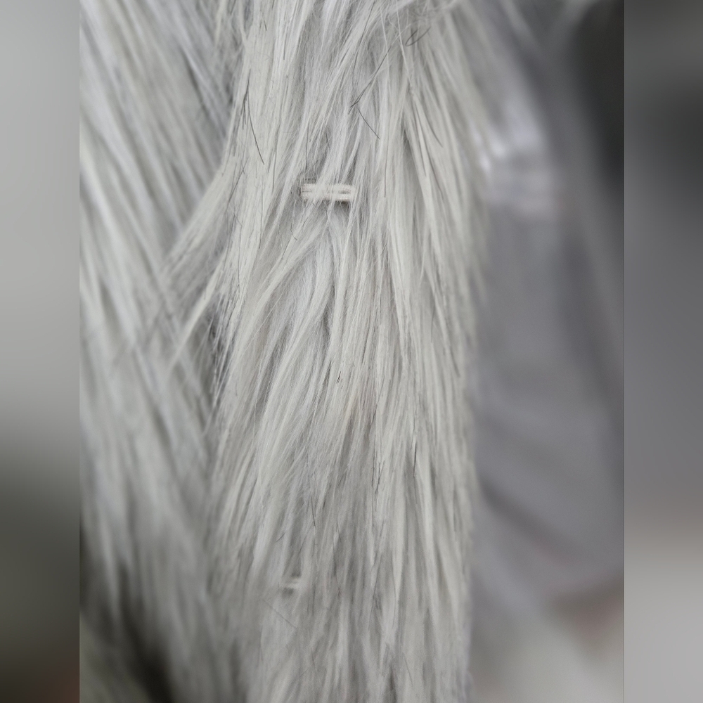 Topshop Faux Fur Grey Shag Coat Jacket Grey White - Picture 3 of 10